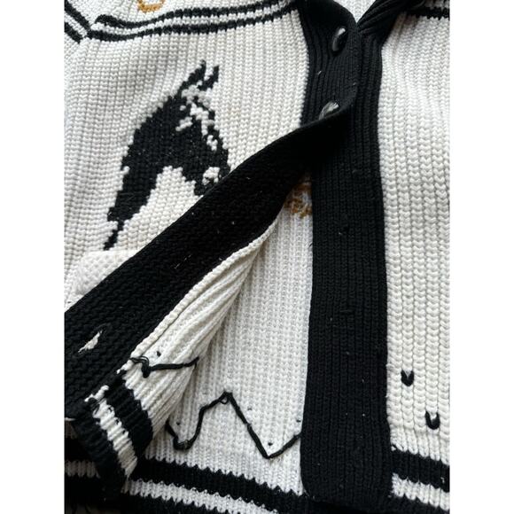 1950s Vintage Western Sears Men’s Size M Cowboy Horses Sweater Cardigan Flaws - Picture 5 of 11